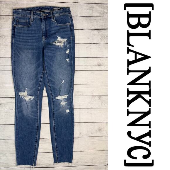 Blank NYC The Great Jones High Rise Skinny Jeans Medium Wash Distressing Size 27 - Picture 3 of 9
